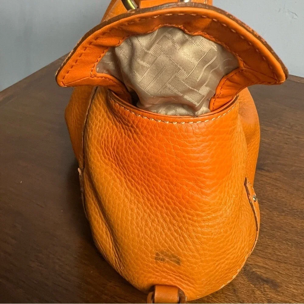 Cole Haan - Women's Vintage Pebbled Leather Orange Hobo Purse Slouchy Ruched Y2K